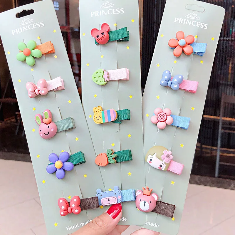 5 шт./компл. новые милые цветные Мультяшные Цветочные заколки для девочек детские