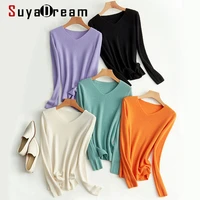 suyadream 2021 winter 100wool v neck plain pullovers 2022 fall winter basic sweaters for woman candy colors