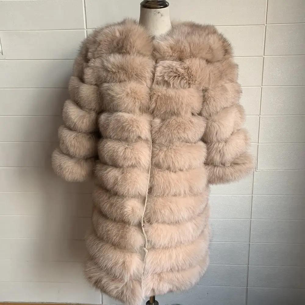 beige Шуба из натурального Лисьего меха, женские куртки из натурального меха, зимняя верхняя одежда, женская одежда - Цвет: beige