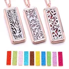 Ожерелье с диффузором для ароматерапии, ювелирные украшения, роза, глоток, прямоугольный кулон из нержавеющей стали, медальон для духов, ожерелье с эфирным маслом