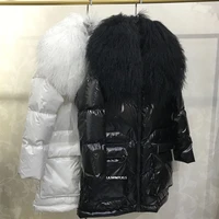 2021 large real wool fur winter down jacket women 90 white duck down coats long loose female parka waterproof glossy coat yr05