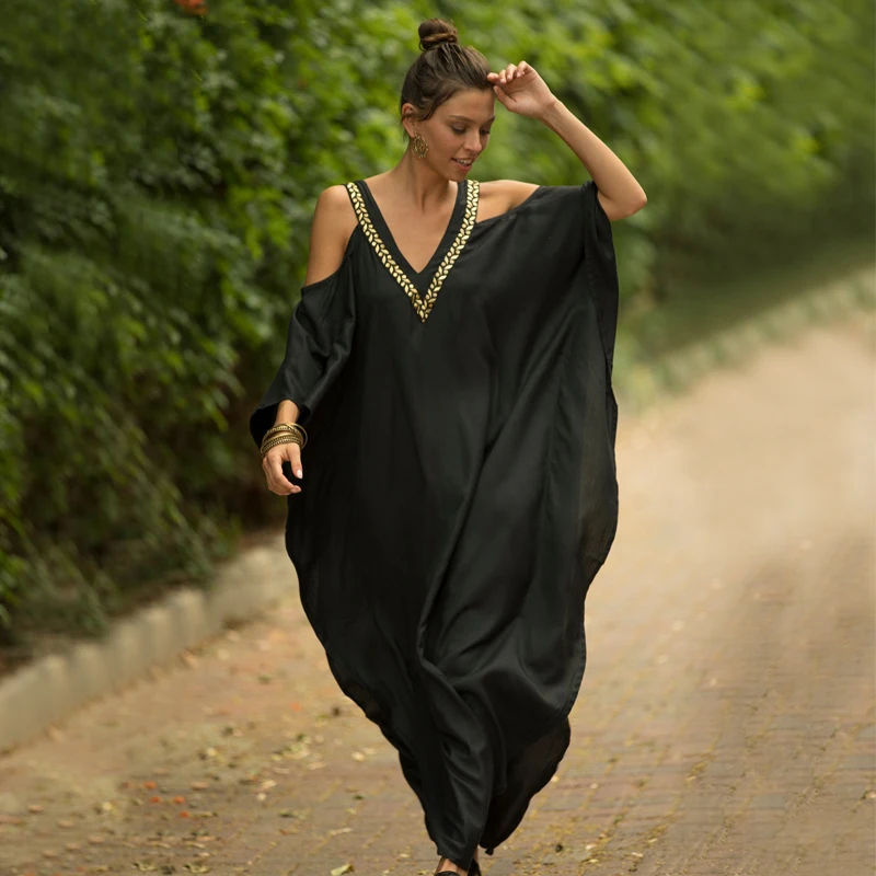 

2021 Quick-drying Bikini Cover-ups Bohemian Print V-Neck Summer Dress Beach Tunic Women Beachwear Kaftan Swimsuit Cover Up