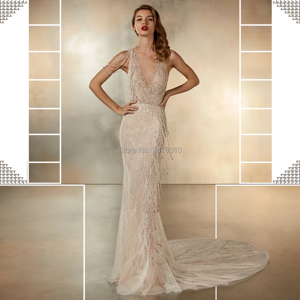 2019 великолепное длинное вечернее платье цвета шампанского футляр с v образным