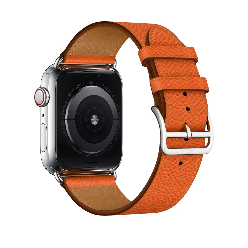 Orange Для Apple Watch Series 5 4 3 2 1 44/40/42/38 мм подолом логотип на застежка из кожи Swift двойной один за туром ремешок для наручных часов iWatch - Цвет ремешка: Orange