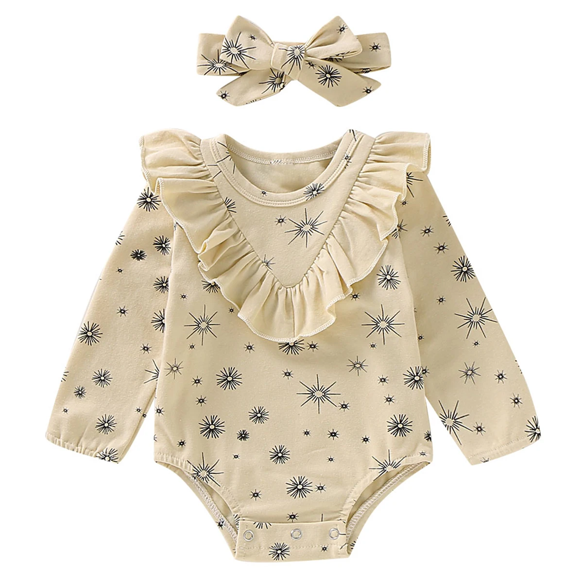 

Cute Newborn Baby Girl Long Sleeve Ruffles Solid Color Cotton Bodysuit Jumpsuit Playsuit Baby Clothes