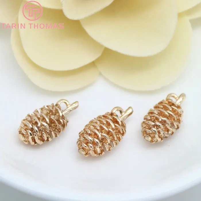 4 шт. 10x19 мм 24K цвета шампанского позолоченные латунные подвески Pinecone Высокое
