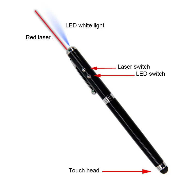4 в 1 Многофункциональный карманный мини фонарик красный лазерный и светодиодный