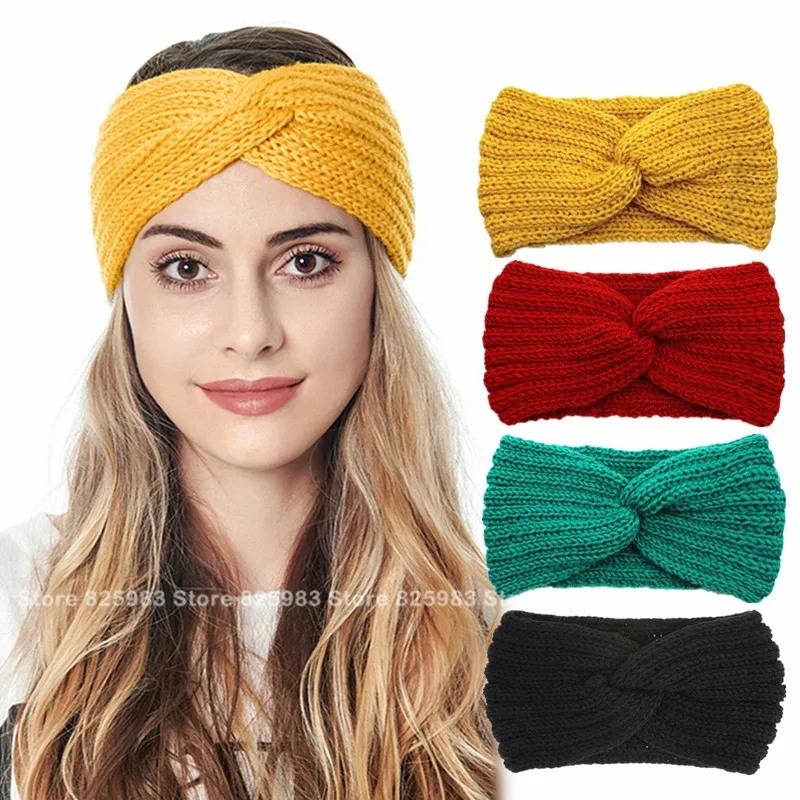 

Women Winter Crochet Headbands Wool Knitted Warmer Turban Bandanas Girls Hair Accessories Soft Solid Hairband Head Wrap Headwear