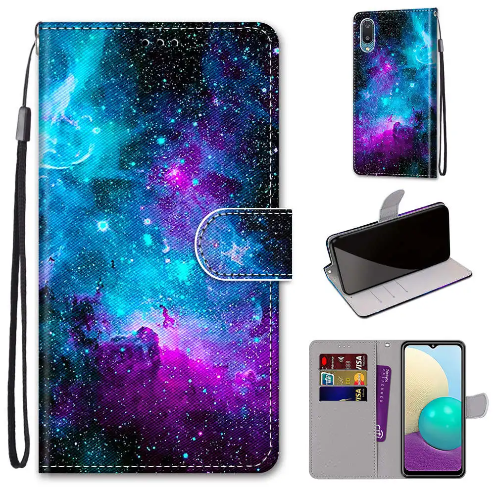 flip leather case for samsung galaxy a02 m02 a02s m02s a01 a11 a12 m12 a32 a52 a72 5g phone case wallet book cover cute cat bag free global shipping