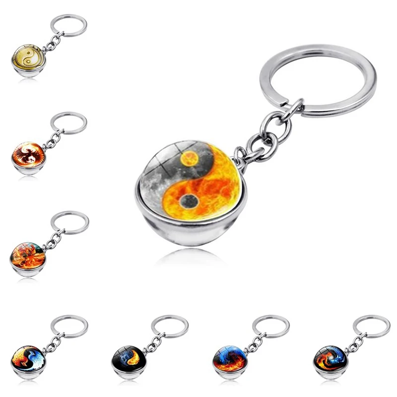 Символы Инь-Ян тайчи брелок для ключей подвески двухсторонний стеклянный шар