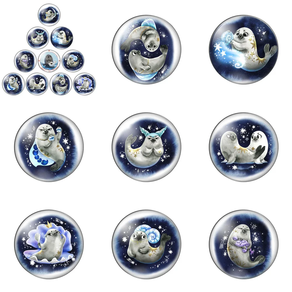 

Cute and Creative Cartoon Sea Lions10pcs Mixed 12mm/20mm/25mm/30mm Photo Glass Cabochon Demo Flat Back Making Findings