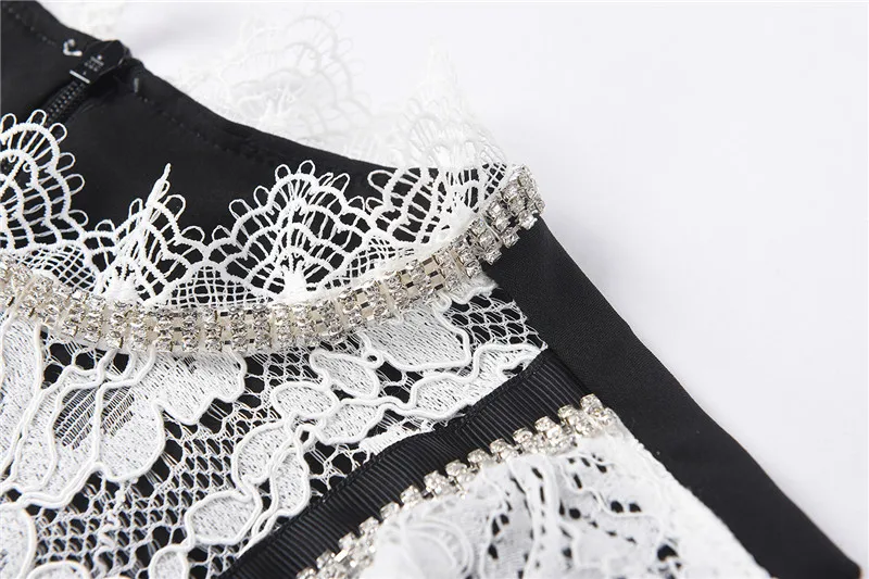

Heavy Industry Crochet Hollow Stitching Lotus Leaf Wrap Arm Dress Flying Sleeve Empire Lace Vest Dress