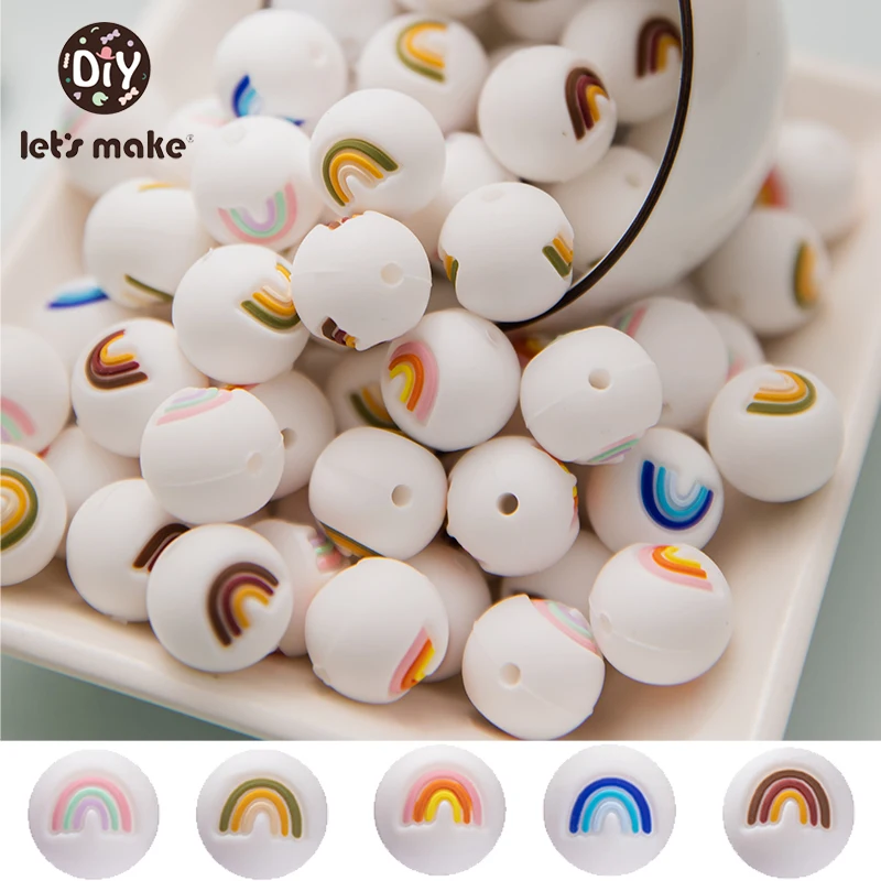 

10pcs Rainbow Cloud Silicone Teether Beads BPA Free Baby Teether Rainbow Mini Cloud DIY Pacifier Chain Baby Teether Accessories