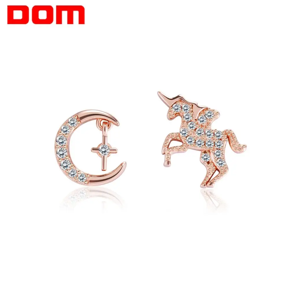 DOM женские серьги 925 пробы серебряные ослепительно прозрачные циркон единорог