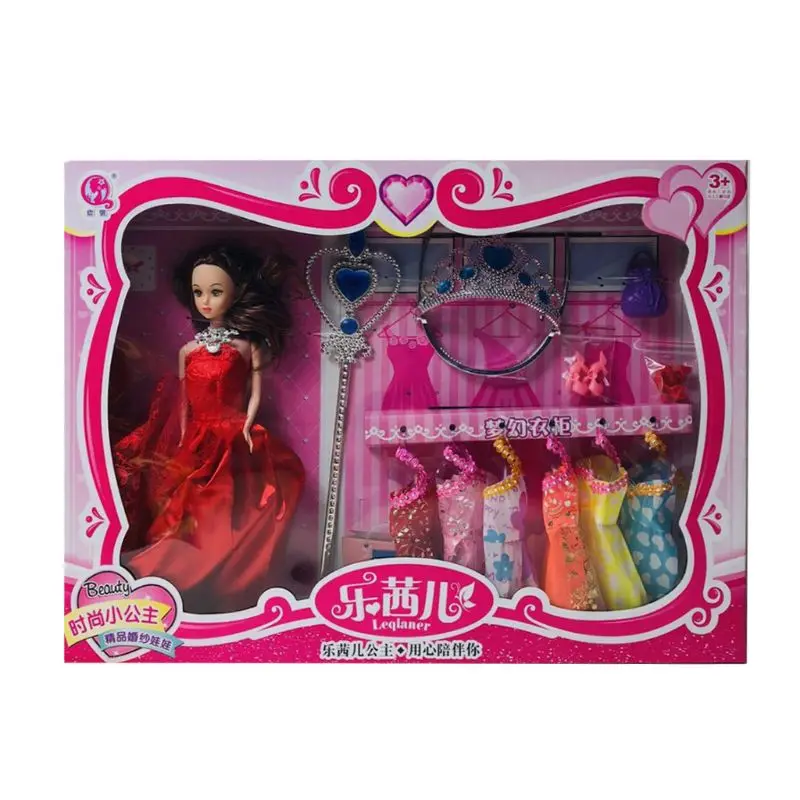 

Doll Dressup Set Girls Toys Dresses Shoes Crown Role Play Kids Gift