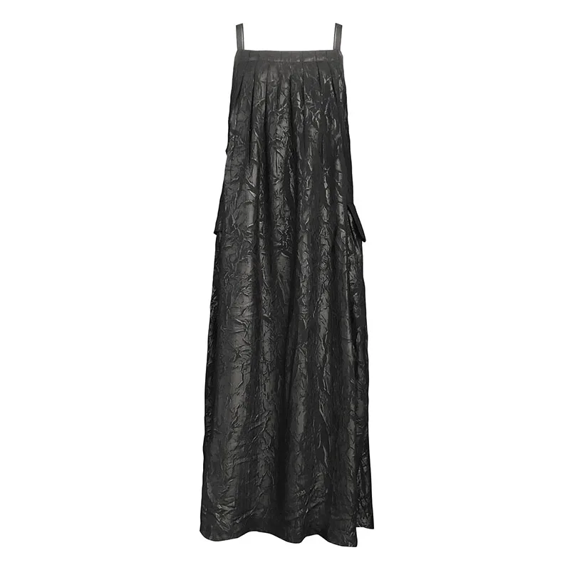 

XITAO Backless Dress Pleated Goddess Fan Off Shoulder 2021 Summer Black Sleeveless Casual Style Loose Dress Thin Top WMD0931