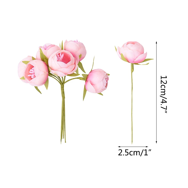 

12pcs Mini Silk Peony Artificial Flowers Bride Bouquet Fake Rose Flores For Wedding Home Party Decor DIY Scrapbook Wreath Craft