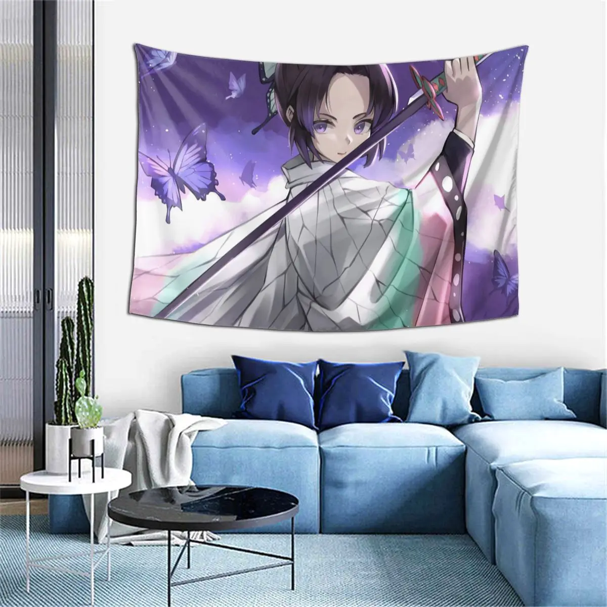 

Demon Slayer Kimetsu no Yaiba Anime Tapestry Kochou Shinobu Wall Arts Decor Bedroom Hanging Cloth Background Covering Beach Mat