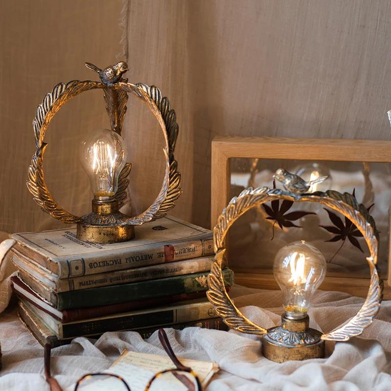 

Retro Table Lamp Night Light American Style Wrought Iron Table Lamp Vintage Desktop Ornaments Lampka Na Biurko Home Decor EB5TD