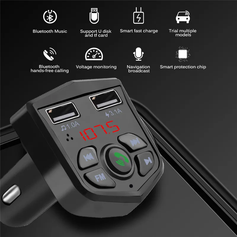 Bluetooth 5 0 Handsfree Car Kit fm передатчик 3.1A быстрое двойное USB зарядное устройство ЖК