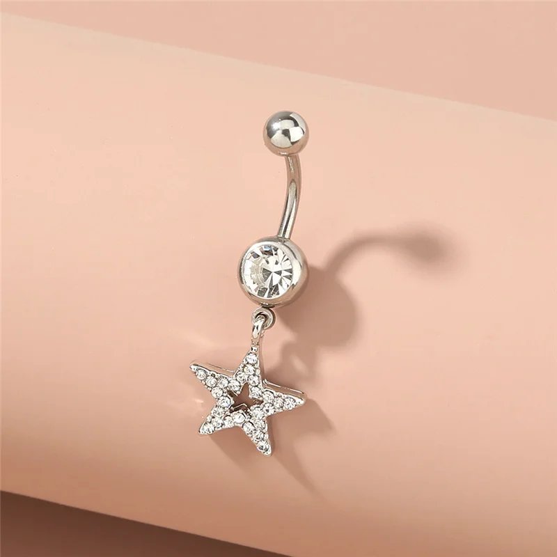 Fashion Creative Jewelry Pentagram Inlaid Zircon Trend Piercing Belly Button Nail Personality Charm Woman Valentine's Day Gift