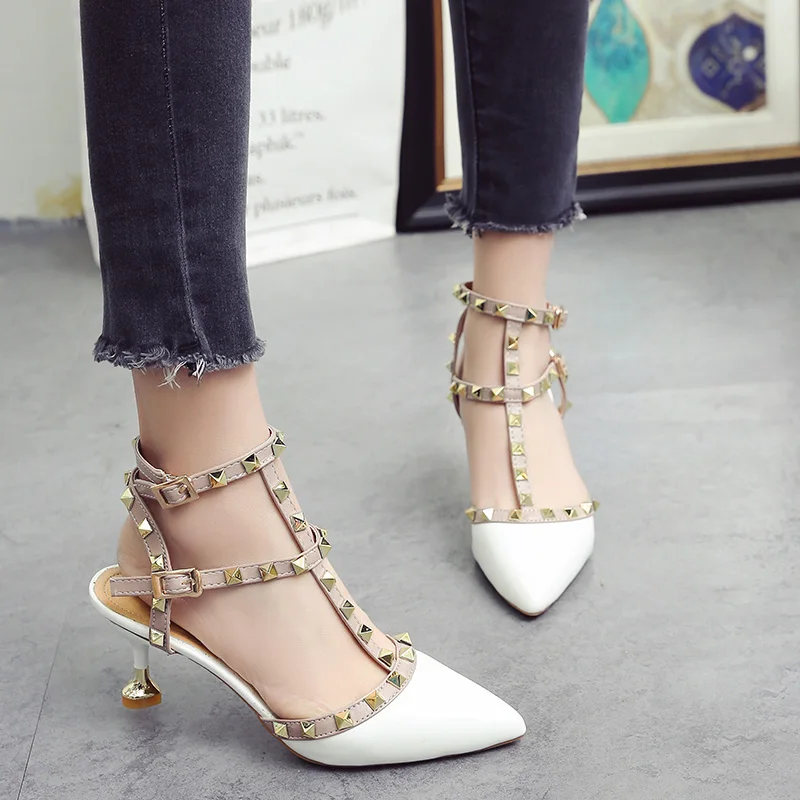 IMKKG/Женская обувь; Новинка года; chaussure femme zapatos mujer; туфли с заклепками на ремешках; женские туфли-лодочки; женская обувь на высоком каблуке; S507