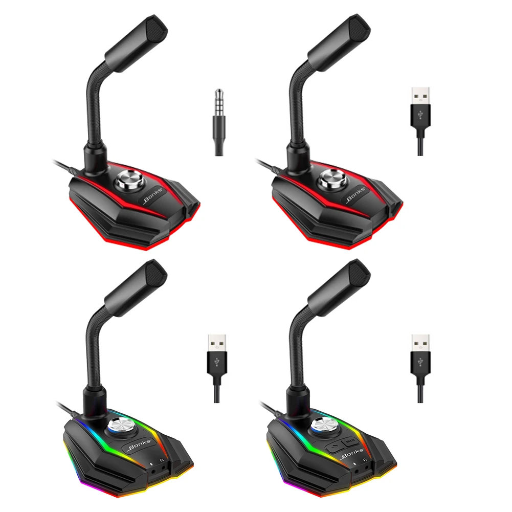 Настольная емкостная звуковая карта USB микрофон RGB компьютер с динамиком