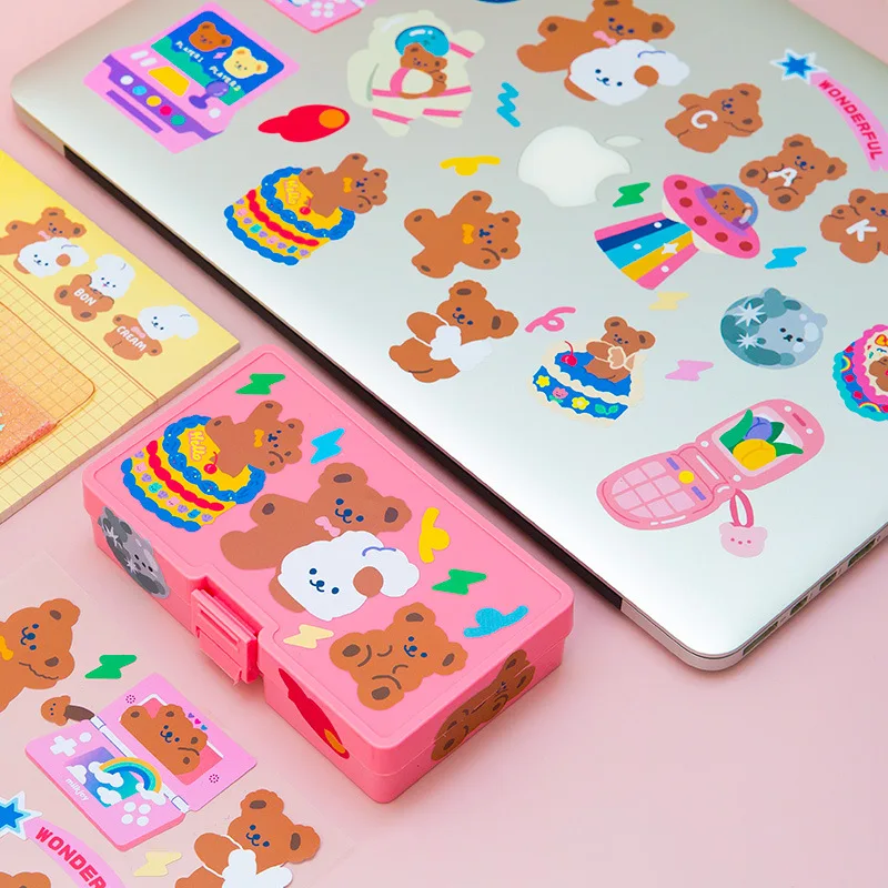 

Lovely Cake Bear Stickers Scrapbooking Decorative Sticker Korean Diy Diary Album Stick Label Kawaii Stationery New Arrival