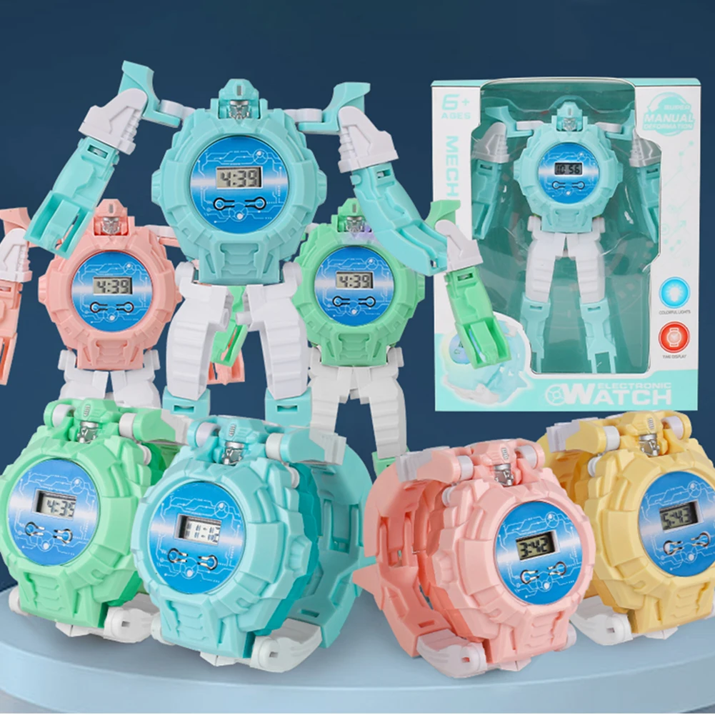 

Creative Kids Watch Robot Transformation Big Face Boys Girls Hero Digital Watch Toy Creative Gifts Educational Toys Watch