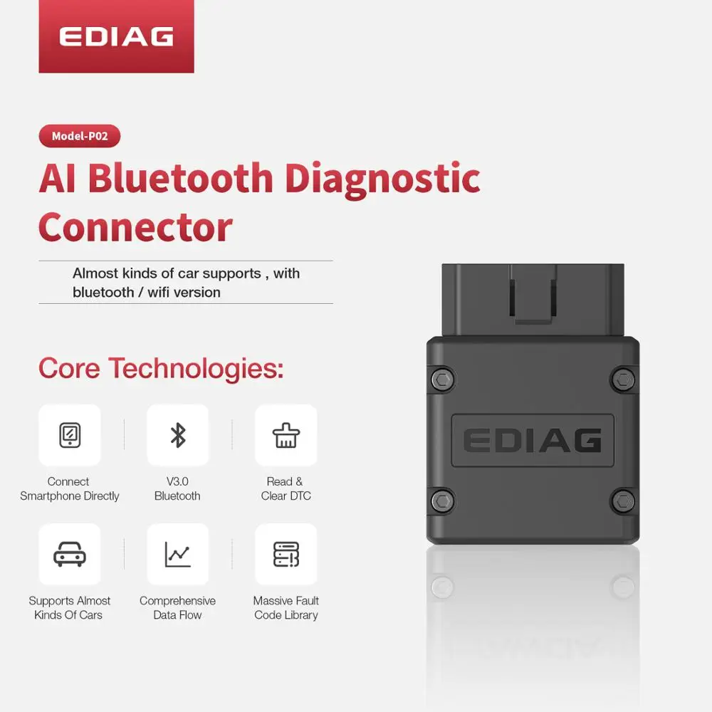 Диагностический сканер EDIAG P02 ELM327 Bluetooth V1.5 чип PIC18f25k80 elm 327 для OBDII OBD2 автомобиль android