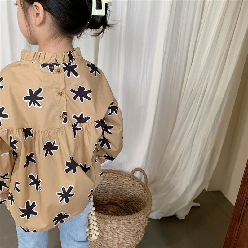 

2021 Autumn & Spring Girls Long Sleeve Casual Cotton Loose Fashion Leaf Doll Shirts Toddler Children Fashion Top Blouses