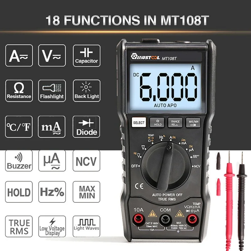 Цифровой мультиметр mustools MT108T 6000 отсчетов True RMS Бесконтактный индикатор