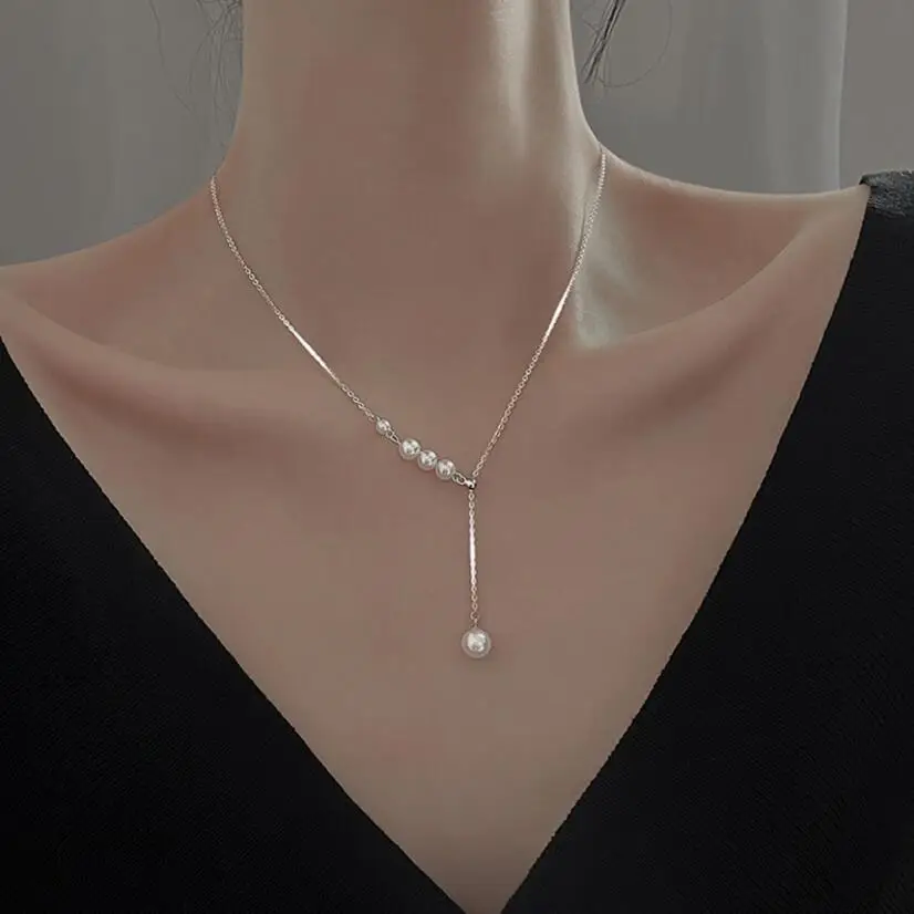 Женское ожерелье из серебра 925 пробы с жемчужной кисточкой|Ожерелья| |