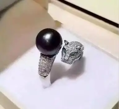 Кольцо из натурального таитянского жемчуга леопардовое кольцо с черным жемчугом