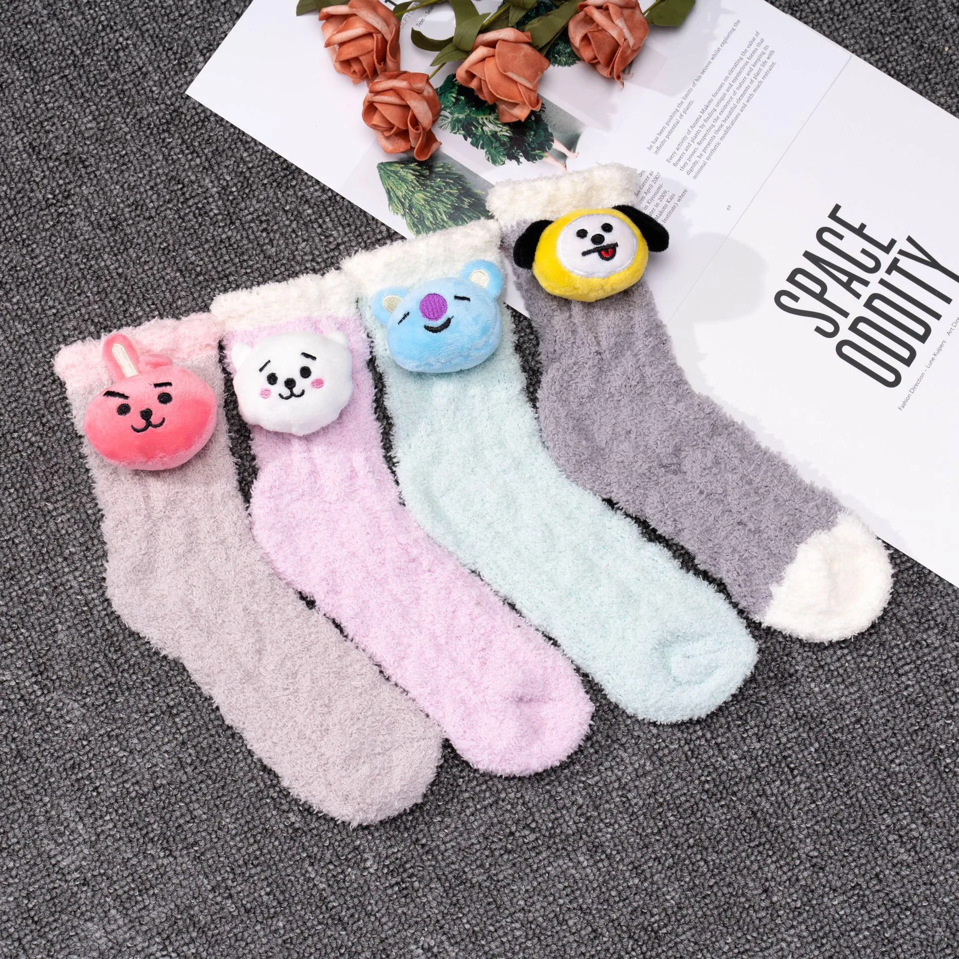

Korean ins wind popular cute animal cartoon coral fleece tube socks bedroom warm socks