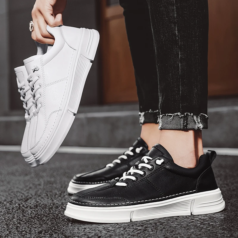 

Luxury Brand shoes Men black White Split Leather Casual Shoes Spring autumn Loafers Soft Shoes men Breathable Sneakers Flats