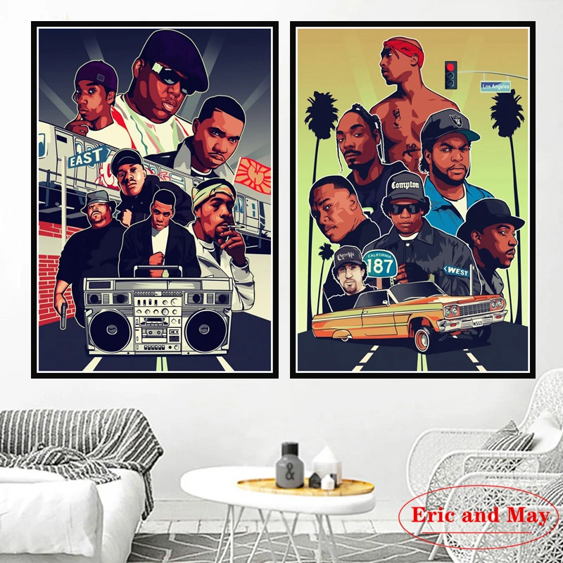 

2pac West Hip Hop Biggie Smalls Rapper Canvas Painting Posters And Prints Wall Art Picture Nordic Decoration Home Decor Plakat