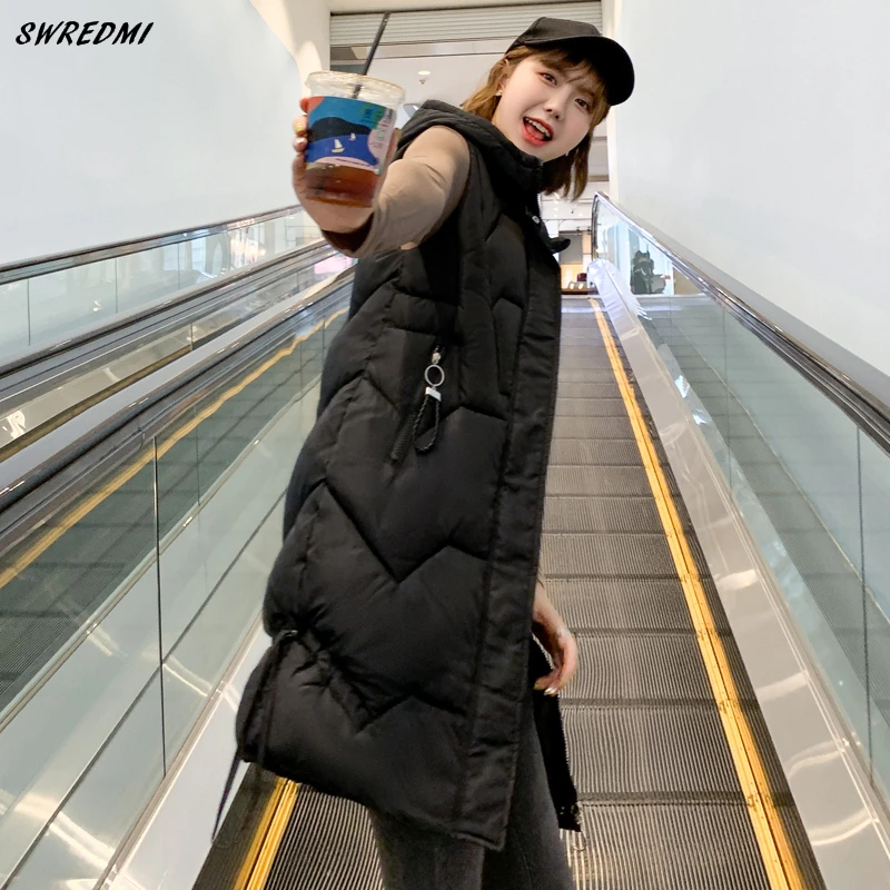 SWREDMI осенью и зимой Для женщин жилет утолщение теплый длинный без рукавов Женская