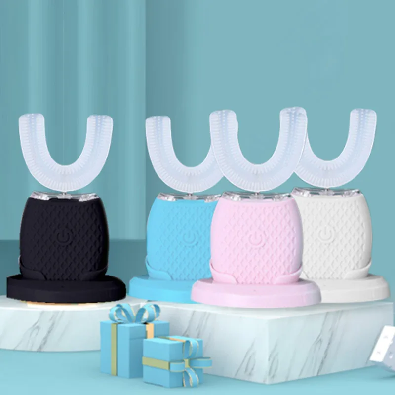 

U-образная электрическая зубная щетка с подзарядкой от USB 360 градусов, автоматическая зубная щетка, холодный синий светильник, отбеливающий зубы, 4 режима, водонепроницаемый