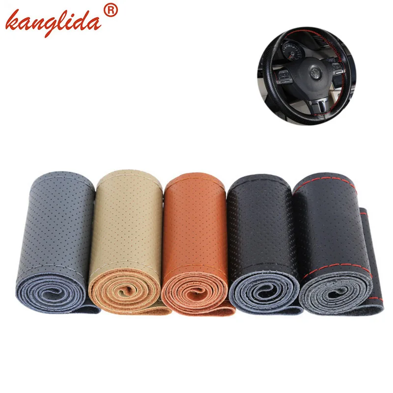 

KANGLIDA Braid On Pu Leather Steering Wheel Cover With Needles and Thread Artificial leather Diameter 38cm Steering cov