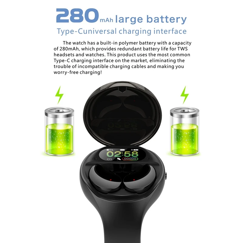 

Sports Smart Watch with TWS Bluetooth Earphone Waterproof Heart Rate Wireless HiFi Bluetooth Headset Smartwatch