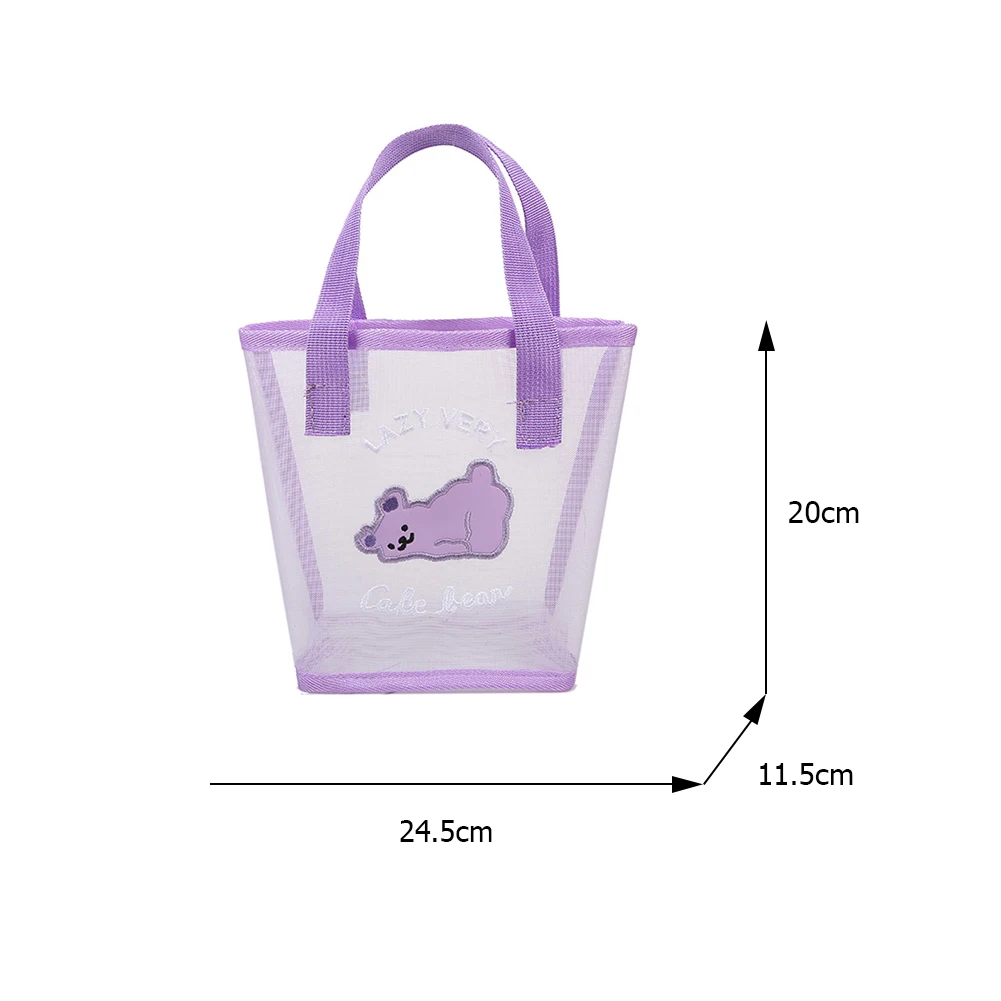 

Fashion Women Cartoon Bear Embroidery Transparent Tote Gift Bag Casual Ladies Mesh Patchwork Mini Handbags Purse Clutch Bag