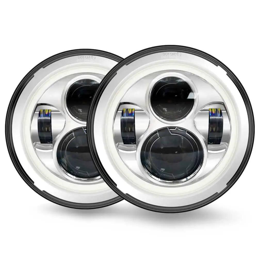 chrome 7 дюймов 45 Вт H4 светодиодный фонарь для фар с угловыми глазами " круглая фара для Lada 4x4 Urban Niva Land Rover 90/110 Defender - Цвет: chrome
