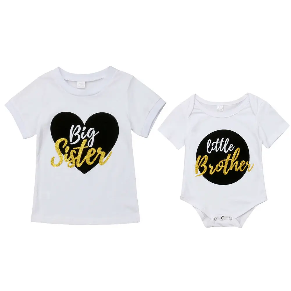 

Brother Baby Boy Romper Bodysuit Sister Girl Kids Tops T shirt Cotton Clothes UK
