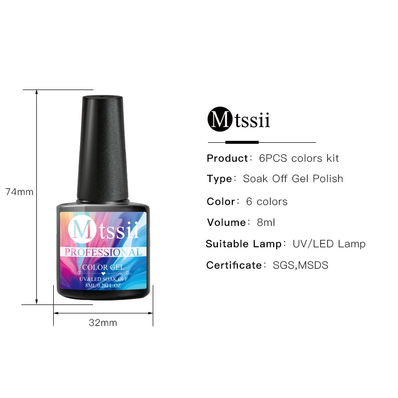 

Mtssii 8ml 6pcs Nail Gel Polish Pure Color Nail Art Lacquer Soak Off Semi Permanent Manicure Varnish Fall Glamour Goddess LED UV