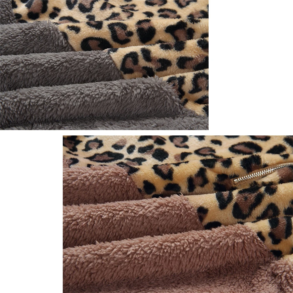Casual Loose Sweaters Plus Size 5XL Fleece Fluffy Warm Hooded Pullover Female Teddy Plush Leopard Streetwear Tops | Женская одежда