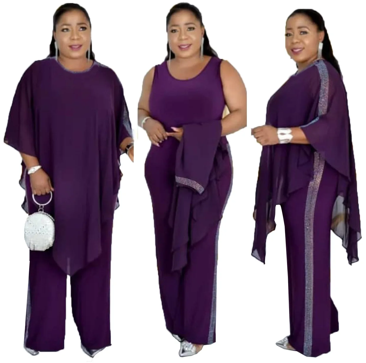 2019 autumn elegent fashion style african women polyester plus size two pieces sets top and jumpsuit L-3XL | Тематическая одежда и