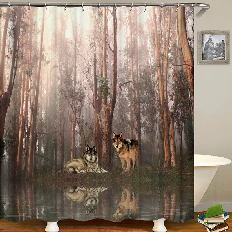 

Лес река волк занавеска для душа водонепроницаемая ткань занавеска для ванной из полиэфира дом Декор Туалет занавеска для душа