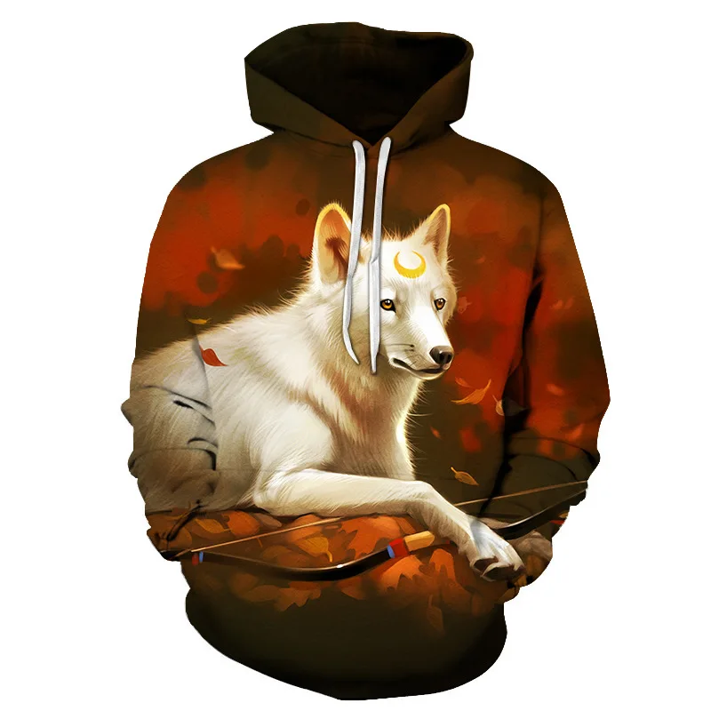 Новинка 2019 мужская толстовка с капюшоном изображением волка Осень-зима хип-хоп