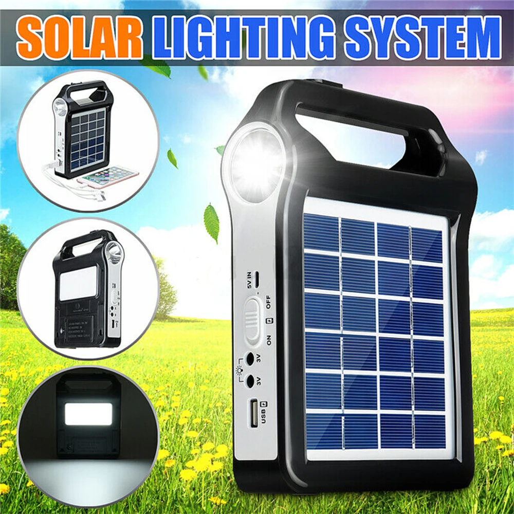  Solar Power Outdoor Light Power Storage Generator System 6V Portable Solar Panel Energy LampUSB Charger With Lamp Lighting 